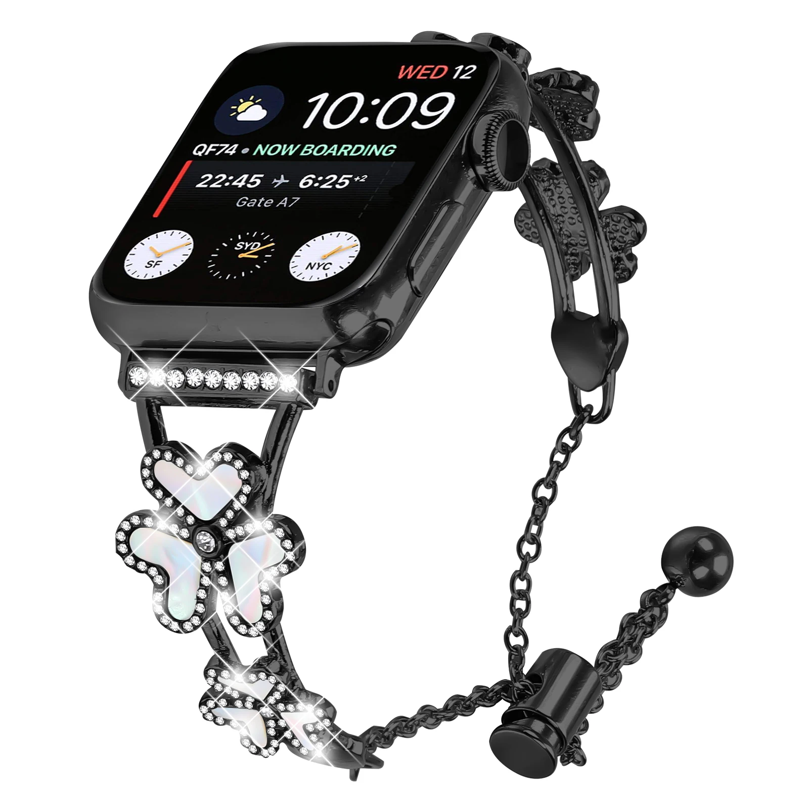 

Metal Band Heart Clover Decor For Apple Watch Series 10 Ultra 9 8 7 SE 6 5 4 3 2 1 46mm 49mm 45mm 44mm 40mm Watch Bracelet - Bla