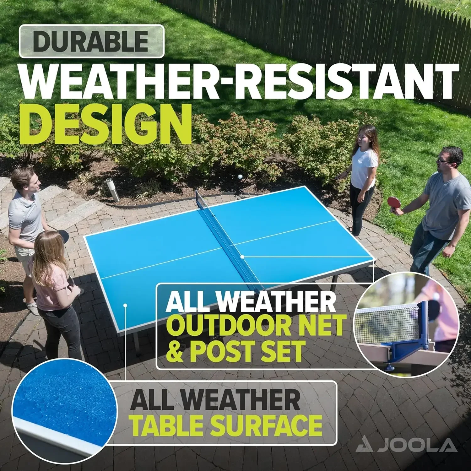 Outdoor Table Tennis Table with Waterproof Net Set - Quick Assembly - All Weather Aluminum Composite Outdoor Ping Pong