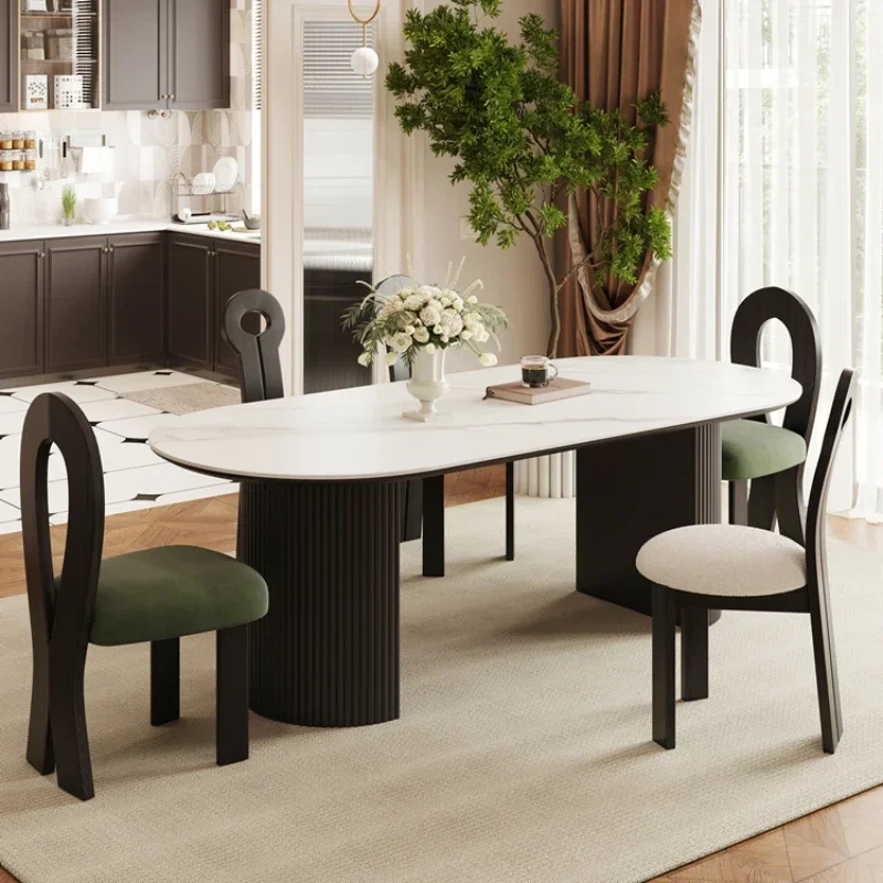 

Oval Dining Table Designer Coffee Marble Sedentary Service Restaurant Tables Luxury Dinning Sets Kitchen Mesa Comedor Cafe