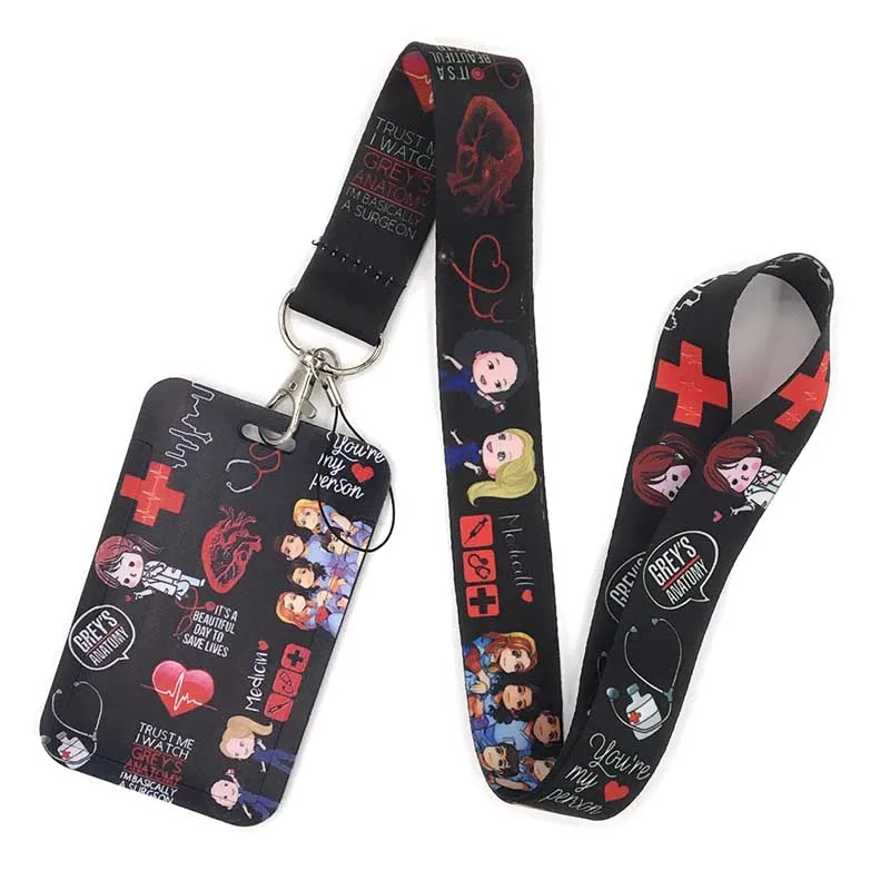 New Grey\'s Anatomy Doctor Nurse Credential Holder Neck Strap Lanyards Keychain Holder ID Card Pass Hang Rope Lariat Lanyard