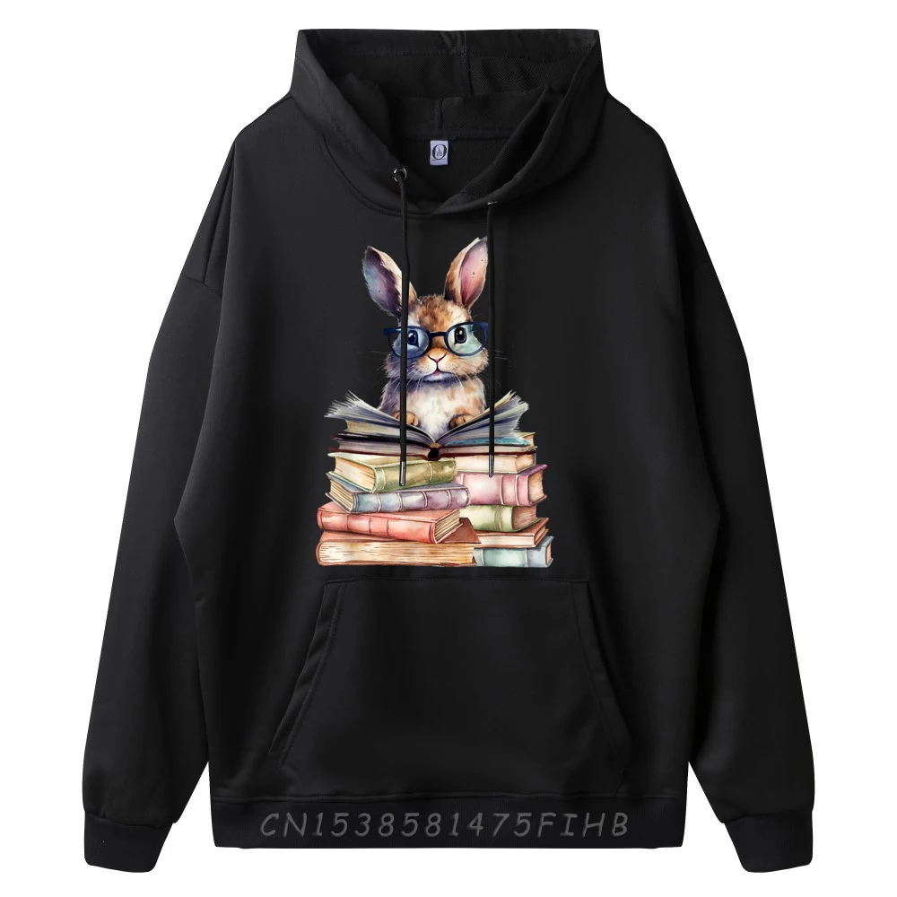 Cute Reading Bunny With Glasses Sweatshrt Family Long Sleeve Street Round Collar Adult Hoodies Gift Idea Hoodies Labor Day