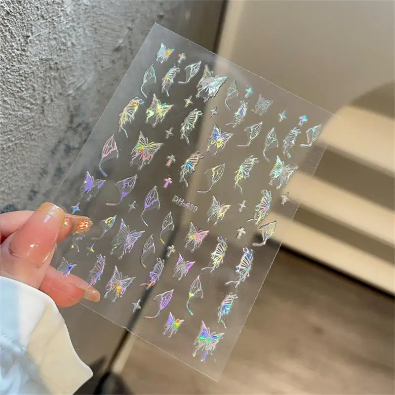 Adhesive Excellent Quality Bold Holographic Nail Design Gold Silver Black And White Butterfly Nail Stickers Butterfly Design