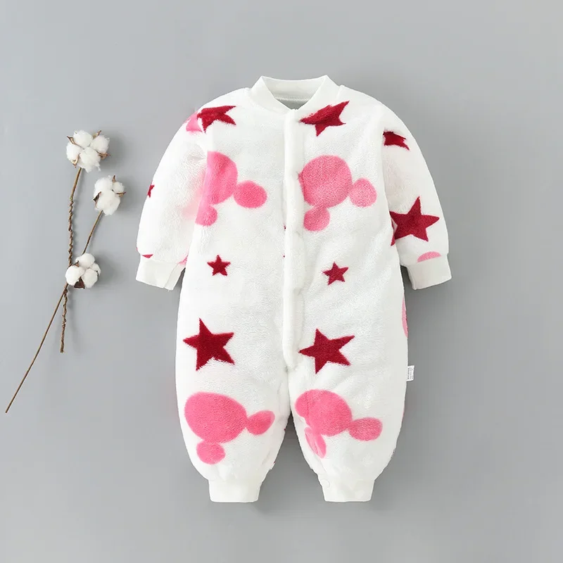 

Children's winter flange baby rompers Korean version boys plus velvet thick home service girl warm underwear jumpsuit