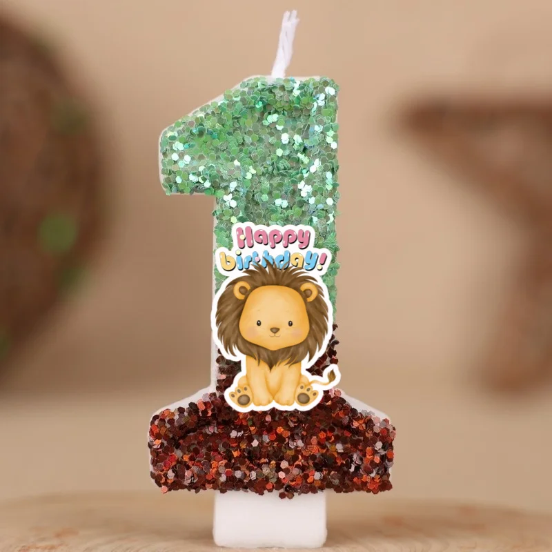 Forest Animal Lion Digital Candle Number 0-9 Kids Happy Birthday Cake Decoration Supplies Cartoon Party Accessories Supplies