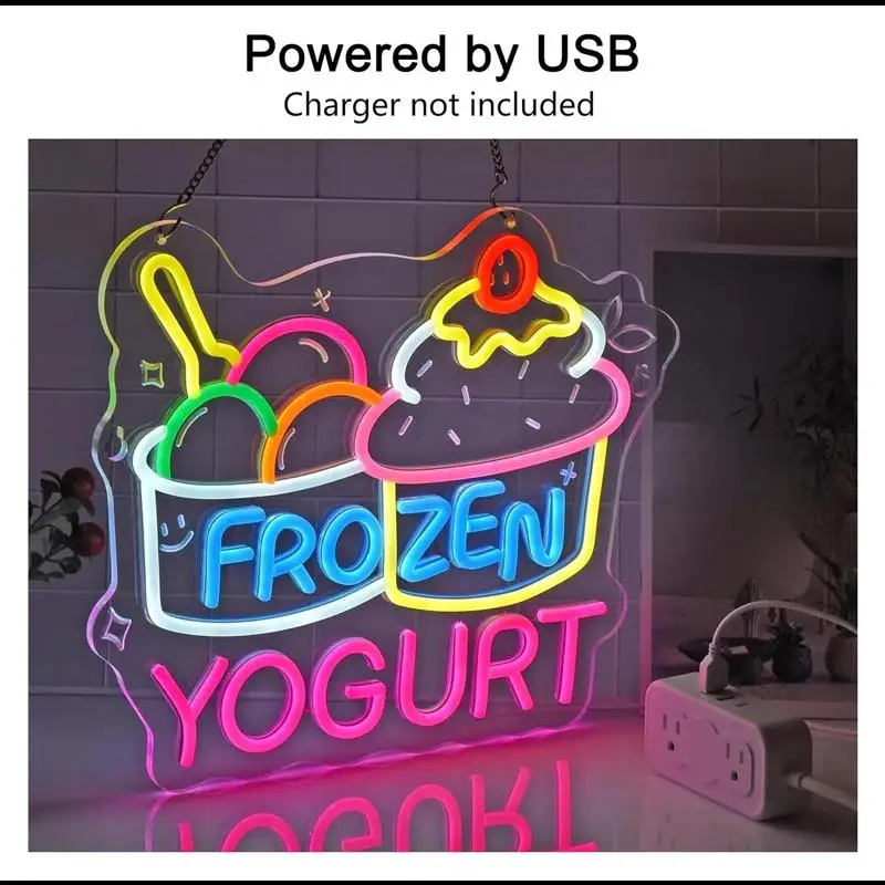 Frozen Yogurt Neon Sign LED Light Dimmable For Grocery Store Supermarket Farmers Markets Ice Cream Shop Hanging Decor view 4