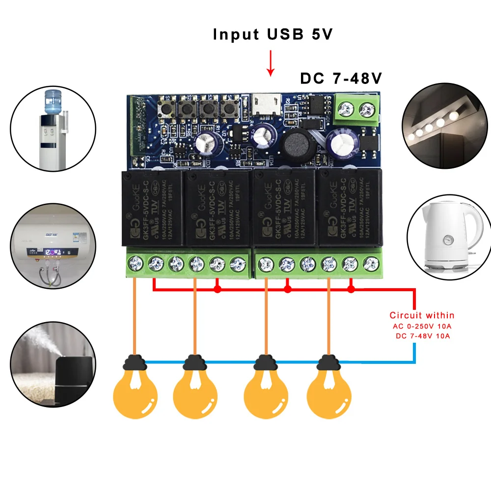 Wejście GERMA USB 5V DC 5 12 24 36 48V eWeLink inteligentny włącznik Wifi bezprzewodowy moduł przekaźnik odbiorczy 4CH pilot do Google Home