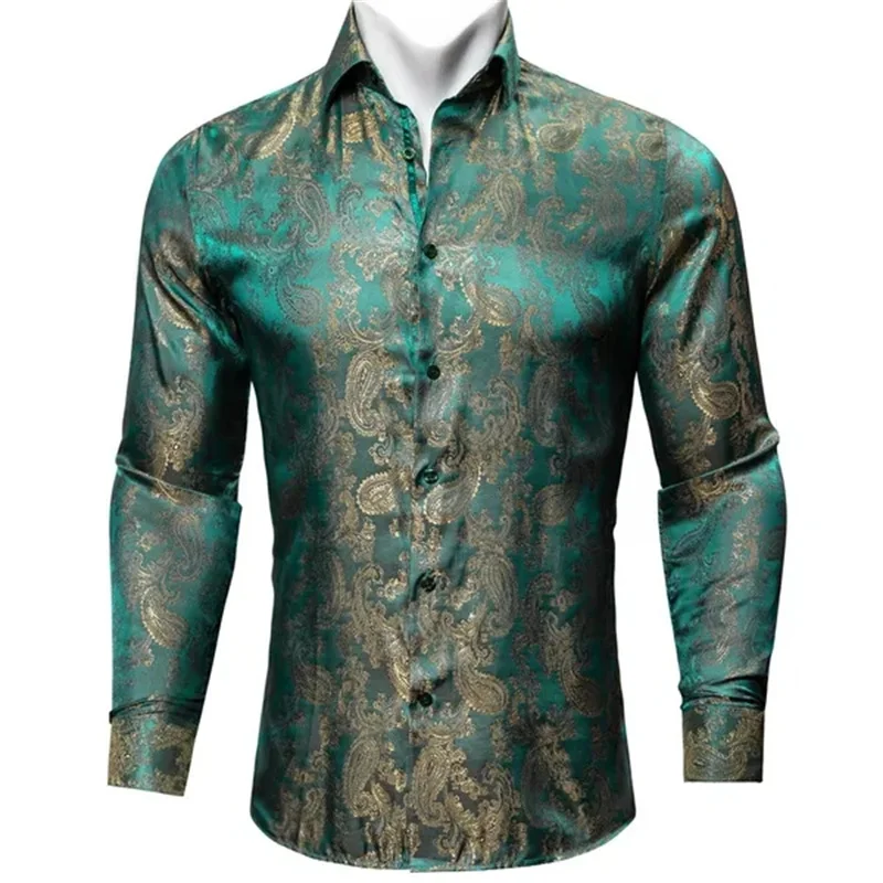 Barry.Wang Luxury Wine Red Paisley 3d Printed Shirts Men Long Sleeve Casual Flower Shirts For Men Slim Fit Dress Shirt tops