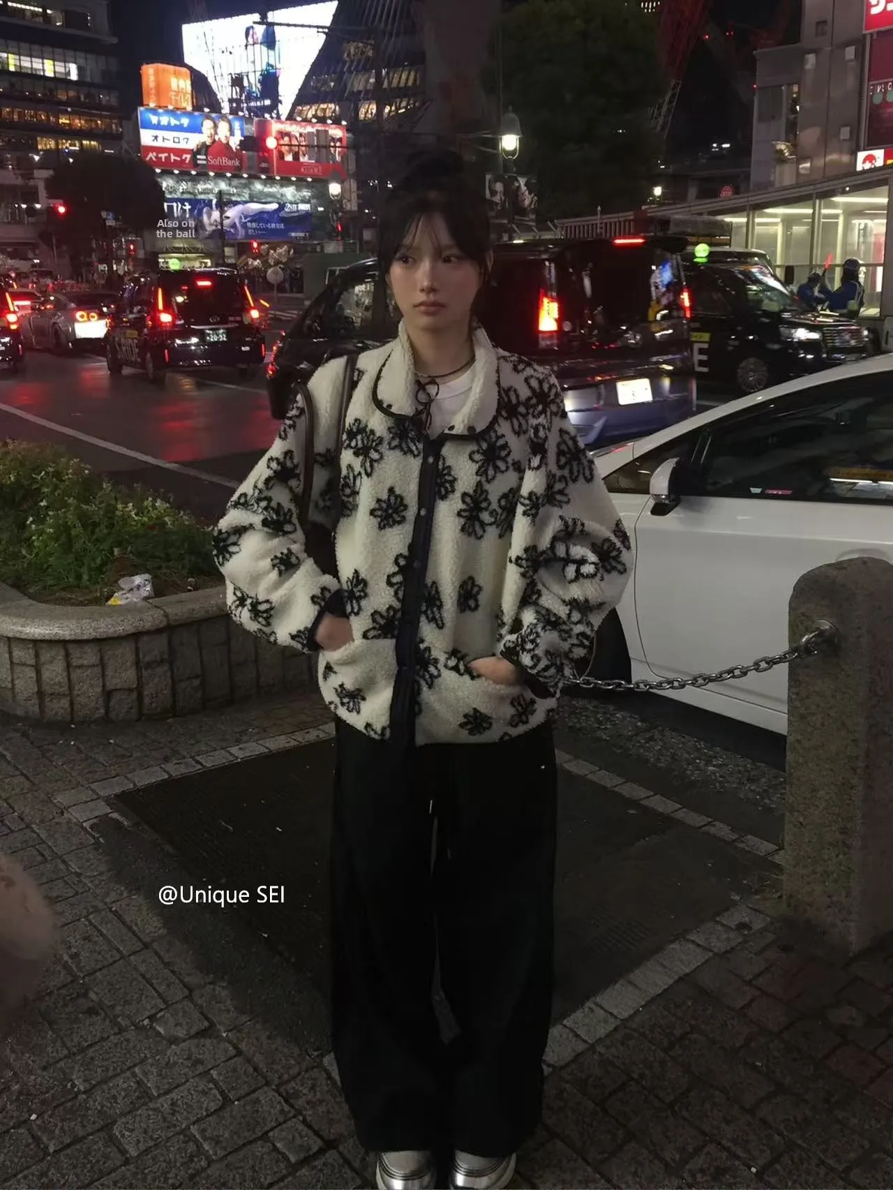 Manteau en fourrure d'agneau Double face pour femme, décontracté, chaud et Sle, Long, Design Floral, coupe ample, adapté aux déplacements, tout hiver