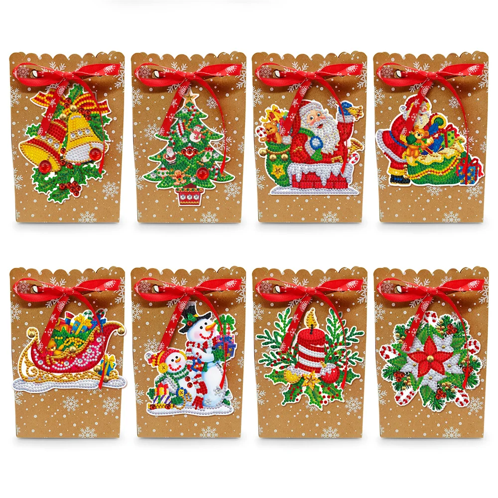 Christmas diamond painting candy bags 3d folding diy christmas day wrapping bags 8 pieces set exquisite gift box