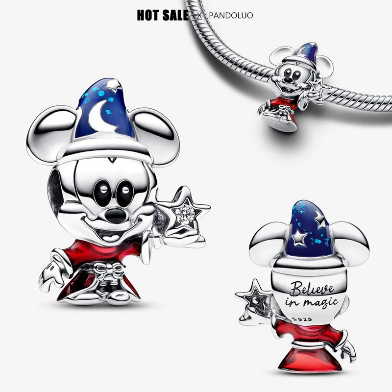 Disney Sorcerer Apprentice Mickey Charm Beads Fits Pandora Original Bracelet For Women 925 Silver Pendant Bead Jewelry Hot Gift