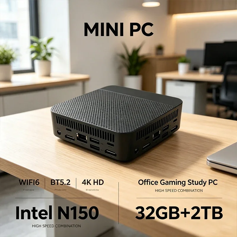 Mini PC Intel Celeron N150 32GB 2TB SSD Dual Band WIFI6 BT5.2 Mini Desktop PC For Video Streaming Movie Light Gaming