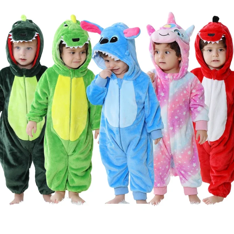 SN55Baby Kigurumi Stitch Dinosaur Cartoon Pajamas Romper Newborn Infant Kids Animal Jumpsuit Girls Boys Anime Cosplay Pyjama$@1w