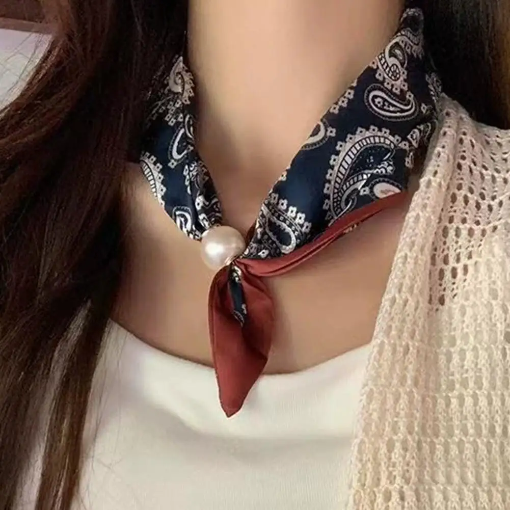 Magnetic Buckle Pearl Necklace Narrow Long Silk Scarf For Women Neck Decor Scarf Matching Shirt Thin Scarf Accessories view 4