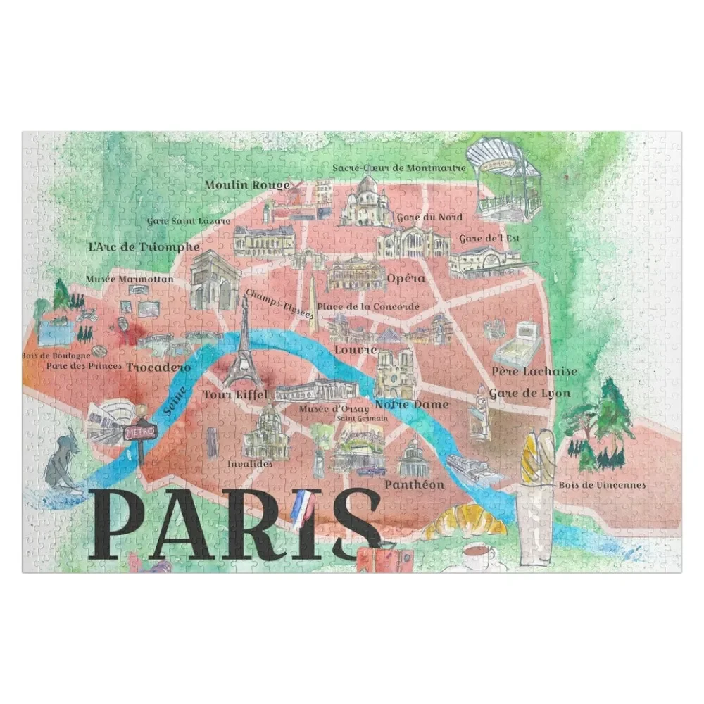 Paris France City of Love Magazine Illustrated Travel Ads Favorite Touristic Highlights Jigsaw Puzzle Anime Puzzle