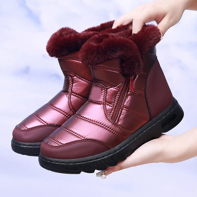 Winter Women's High-top Warm Snow Boots Thickening Plugging Soft Comfortable Shoes Lightweight Casual Zipper Shoes