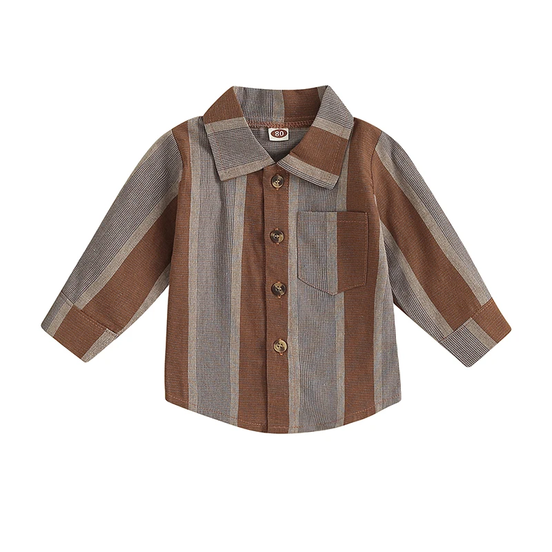 

Toddler Boy Button down Shirt Casual Striped Print Long Sleeve Tops with Pocket for Kids Fall Clothes