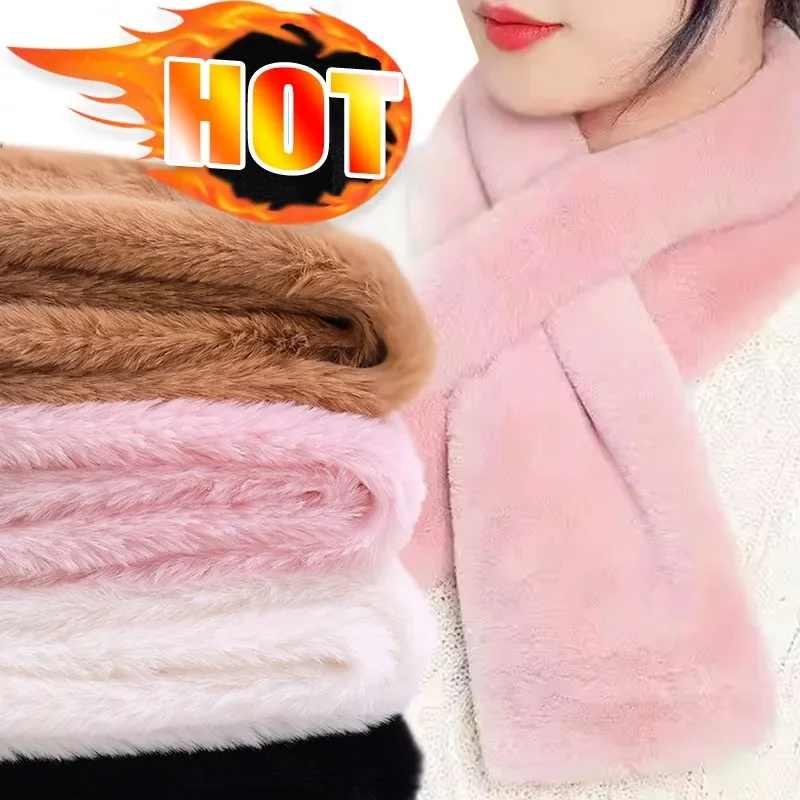 Winter Plush Cross Wrap Scarf Women Autumn Cold Proof Warm Thick Neck Scarves Girls Outdoor Sports Antifreeze Soft Neck Warmer