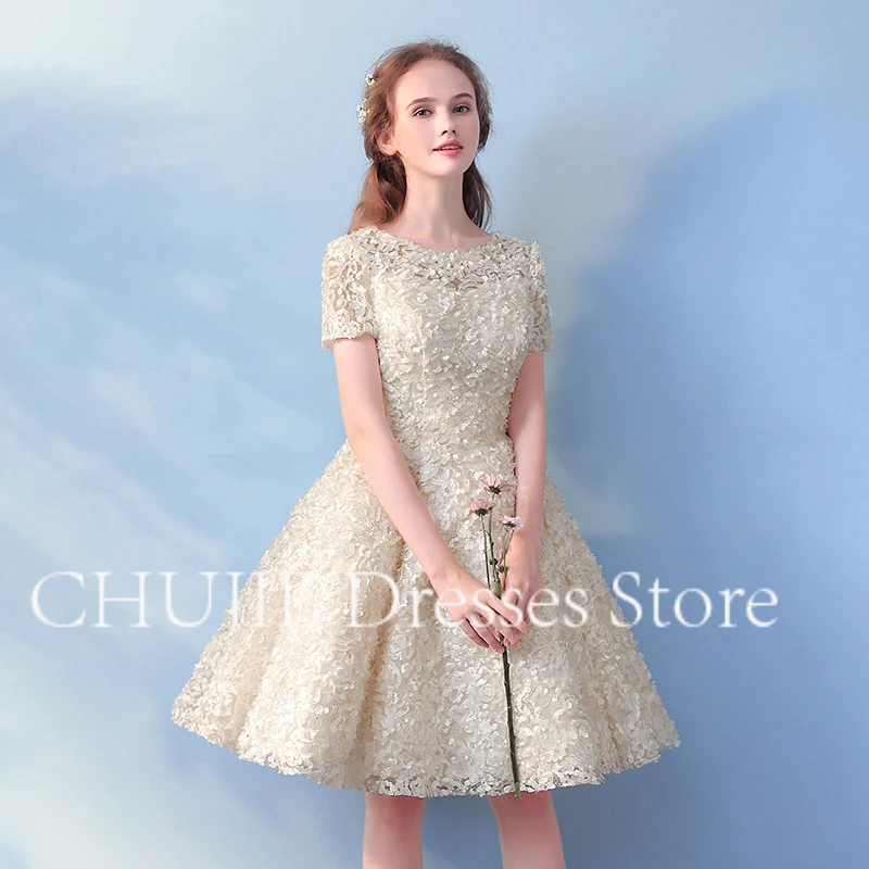 

Customized Short Sleeves Cocktail Dresses Appliques A Line Mini Graduation Dress Homecoming Dress For Juniors Wedding Prom Gowns