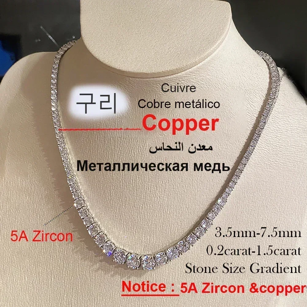 Moissanite diamanten tennisketting met certificaat 3-5 mm maat gradiënt diamanten Riviera ketting S925 zilveren choker voor dames - afbeelding 1