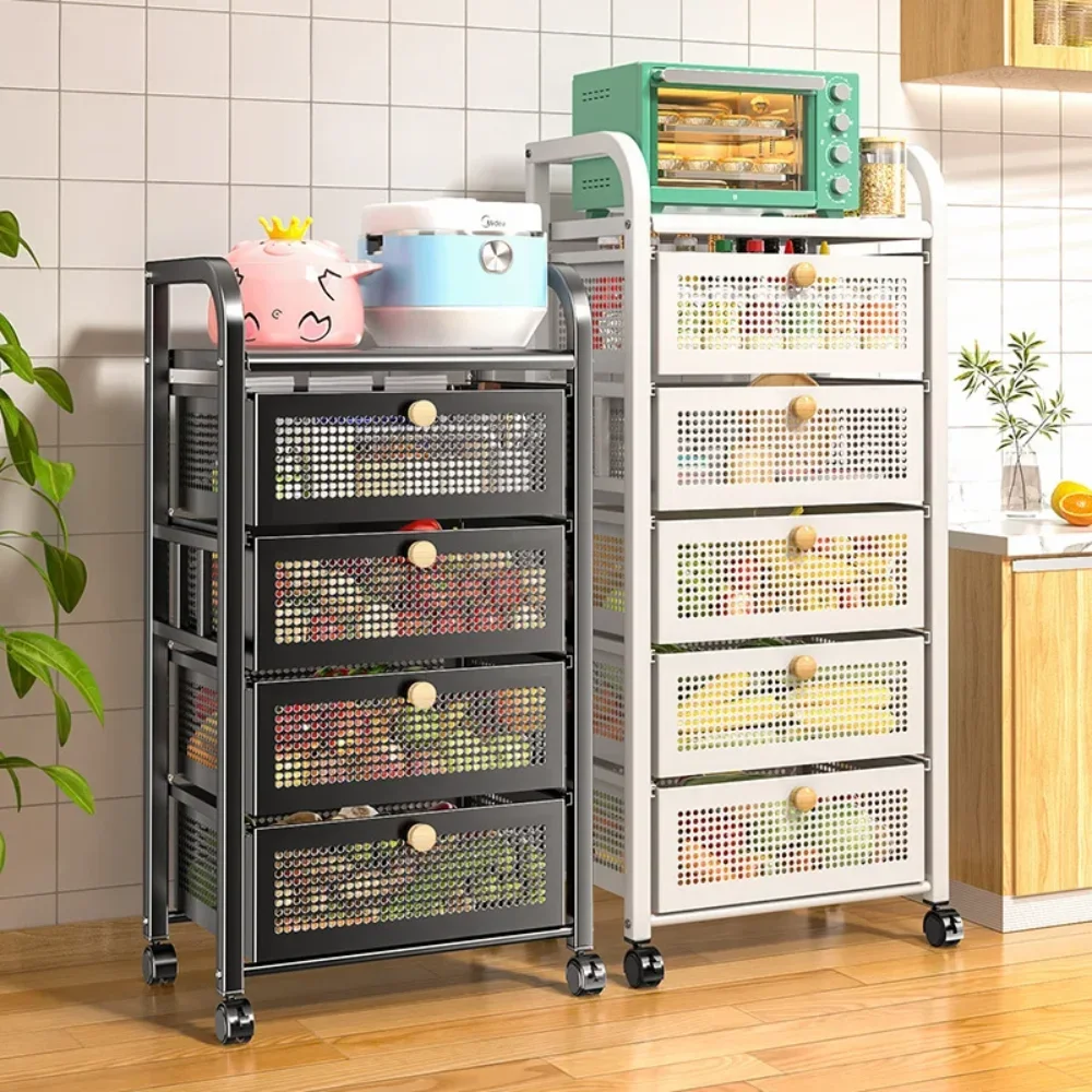 

Kitchen Organizers Household Trolley Drawer Type Kitchen Hollow Out Fruit Shelves Vegetable Basket Shelf Save Space Storage Rack