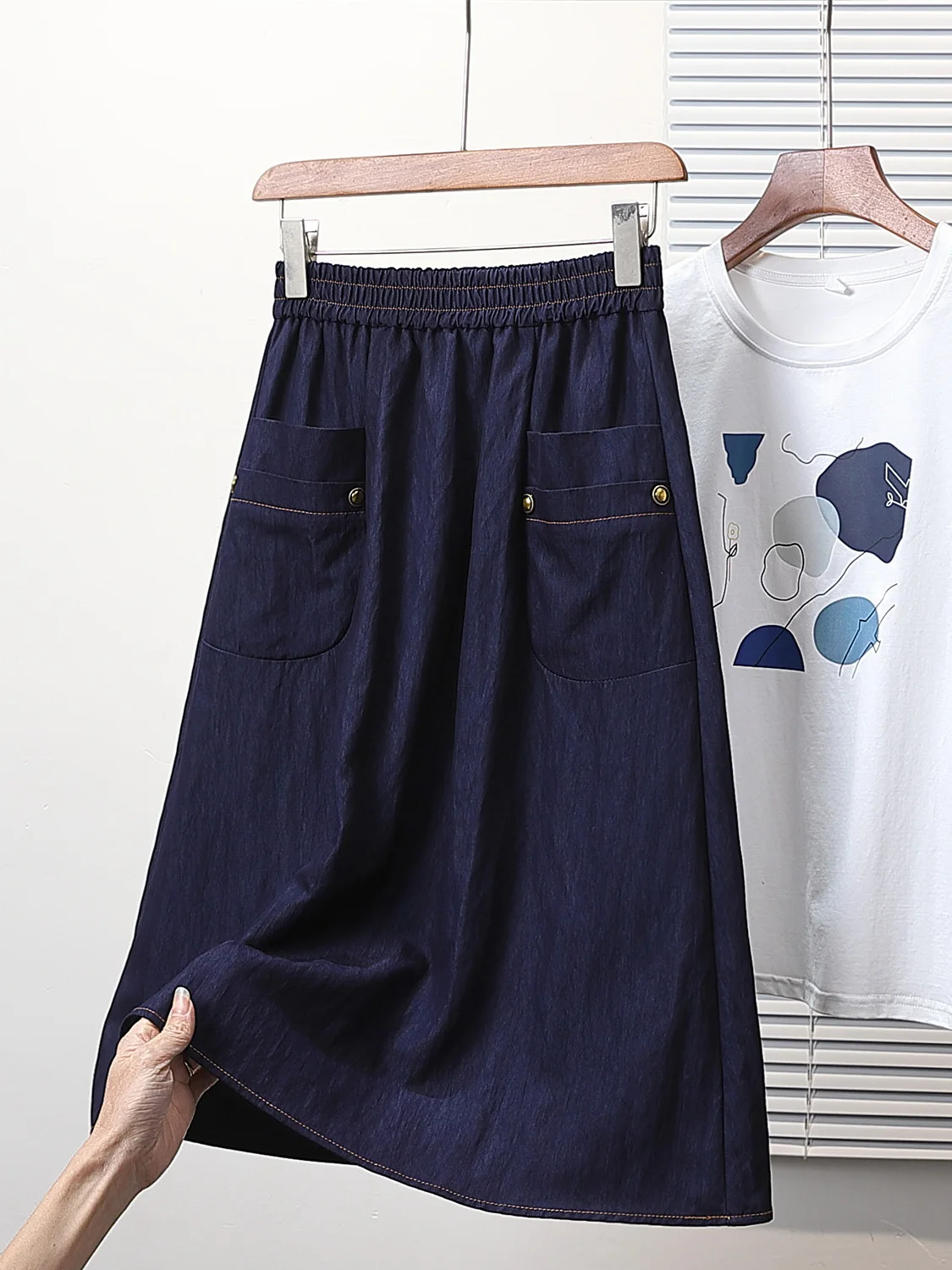 

Summer plus Size Denim f Skirt Women's Slimming Vaion High Waist A-Line Skirt Korean Sle Commute Casual