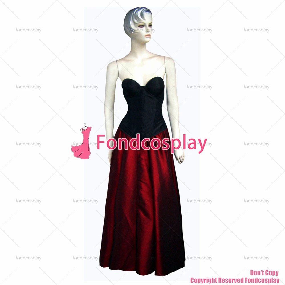 fondcosplay O Dress The Story Of O With Bra nude breasted Black Red Tafetta Dress Cosplay Costume CD/TV[G243]