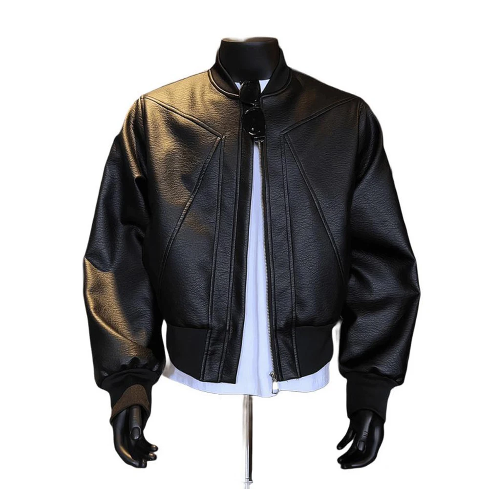 Bike Riding Men's PU Leather Jacket Stand-Up Collar Jacket Men's Casual Winter Coat Jacket Office Use Regular Top Length
