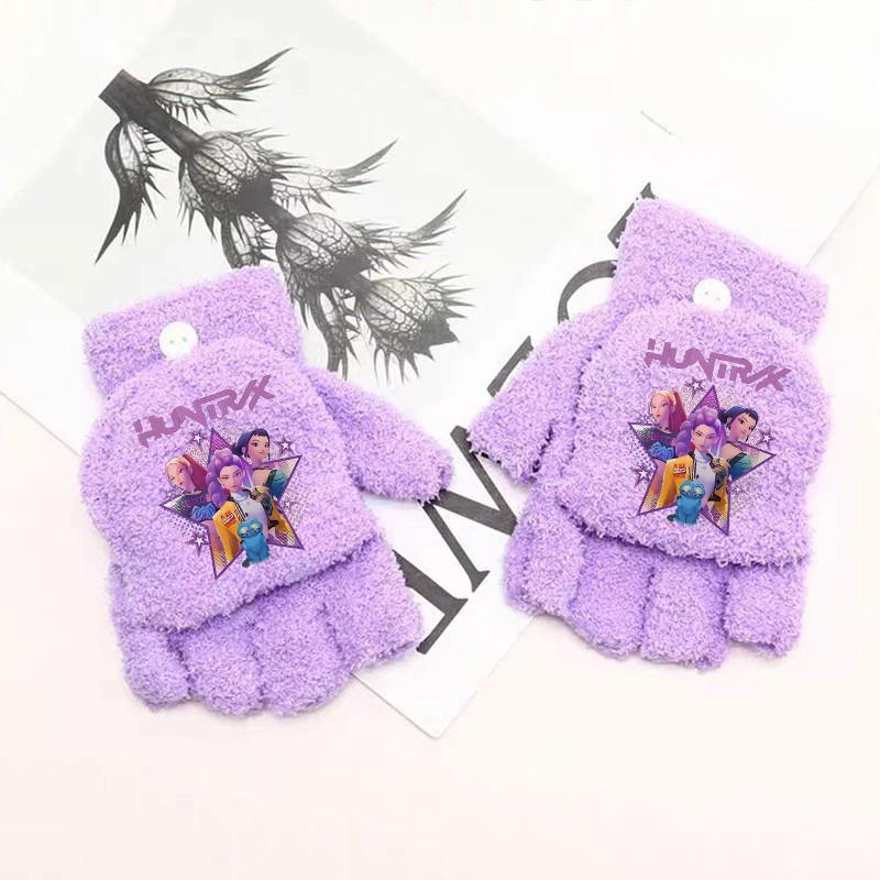 KPop شيطان الصيادين Kawaii قفازات قطيفة للبنين بنات أنيمي الكرتون لطيف القفازات الأطفال الشتاء موضة قفازات دافئة هدايا الاطفال #2