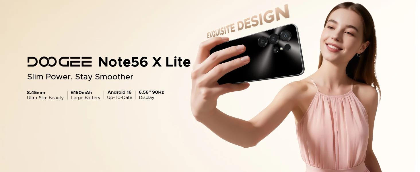 DOOGEE Note56X Lite Android 16 Smartphone 12GB+32GB 6.56" HD+ Screen 6150mAh Battery 8MP+5MP Widevine L1 NFC Cell Phone