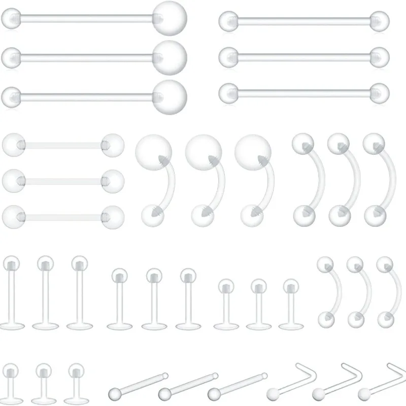36pcs Clear Piercing Retainers Bioflex Plastic Jewelry for Nipple Tongue Nose Septum Eyebrow Belly Earring Helix Cartilage Studs