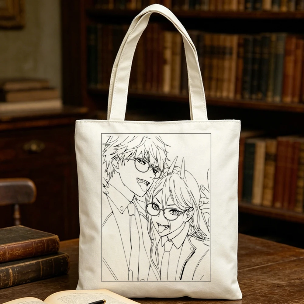 Chainsaw Man tote bag shoulder  torba na zakupy foldable totebag femme