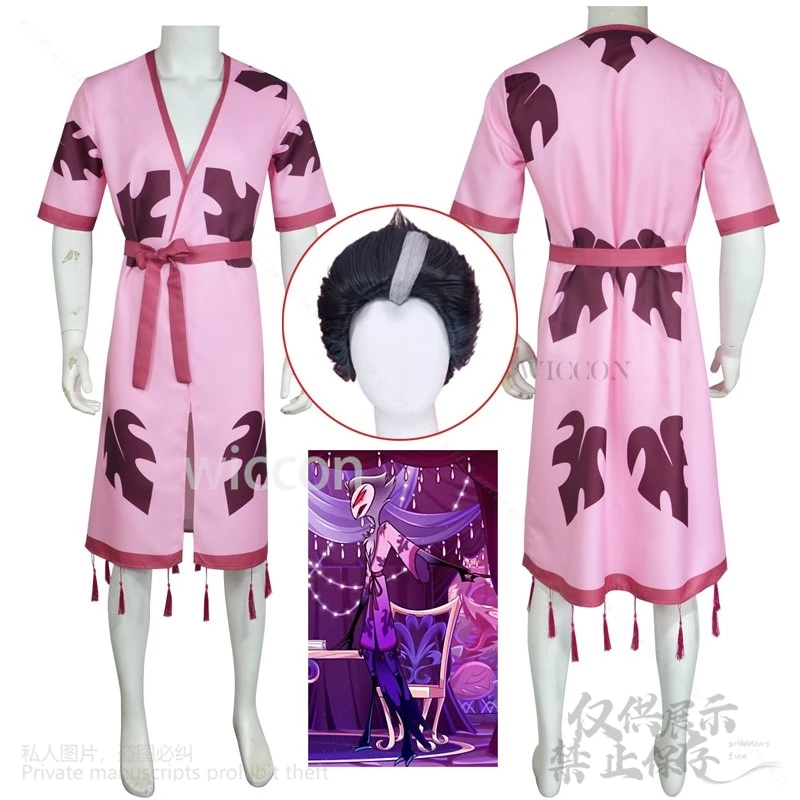 Anime Stolas Cosplay Costume Bathrobe With Belt Uniform For Adult Fancy Dress Halloween Christmas Suit Devil Boss Shots Wigs