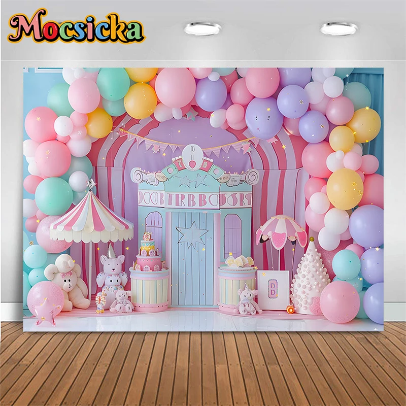 Baby Birthday Photography Background Ice Cream Shop Color Balloon Wall Newborn Backdrop Party Cake Table Supplies Photo Studio