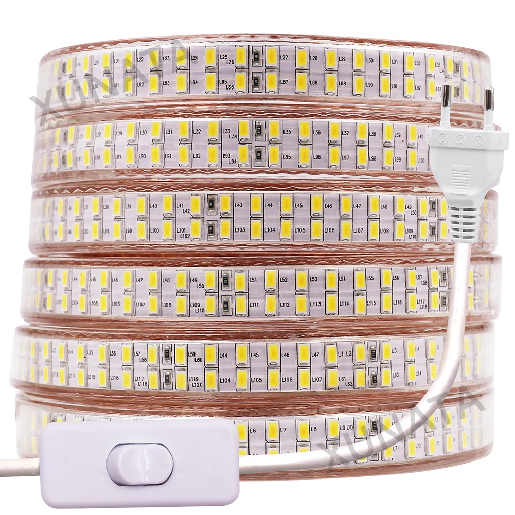 Super Bright 5730 LED Strip Double Row 240Leds/m Flexible Waterproof Ribbon Tape White/Warm White 220V 110V EU/US/UK Swith Plug