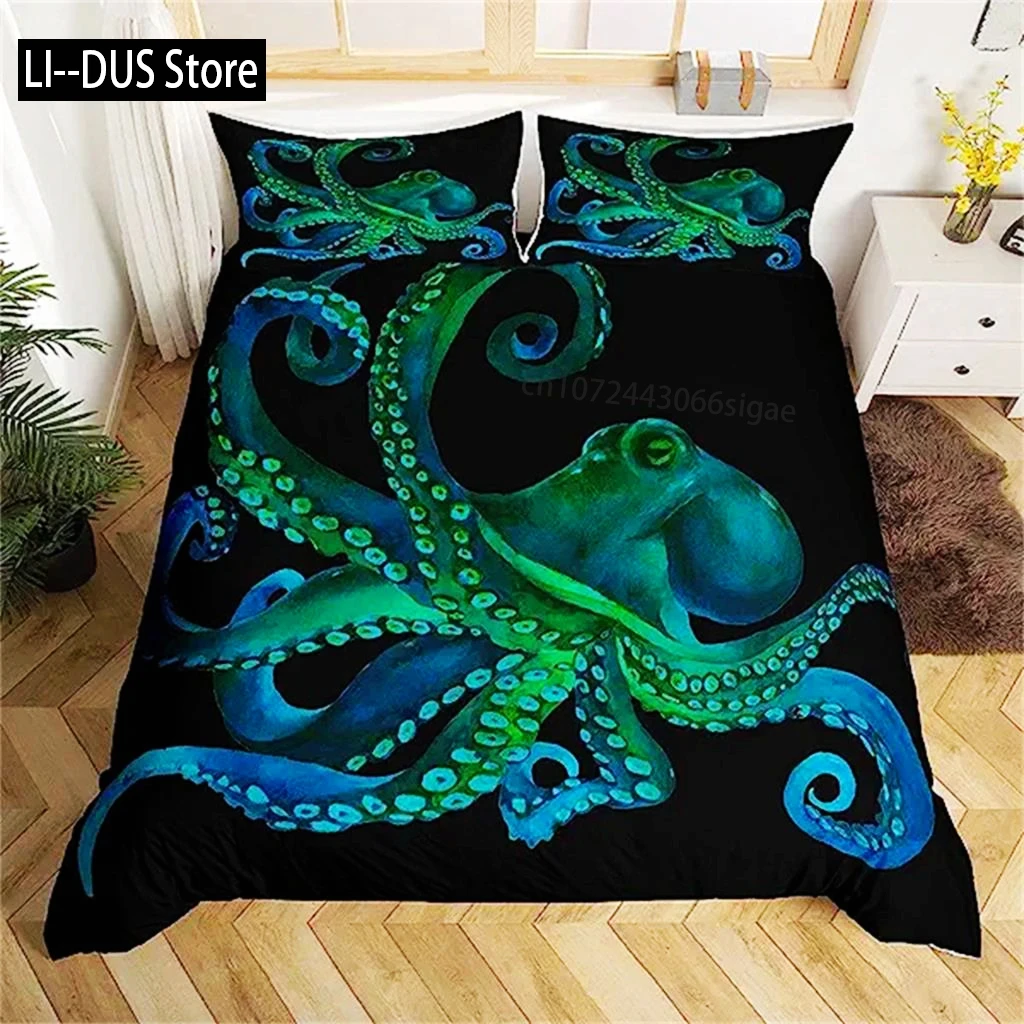 Octopus Sea Life Duvet Cover Ocean Animal Comforter Cover Decoration Black Green For Bedroom Decoration Women Men Children Gifts