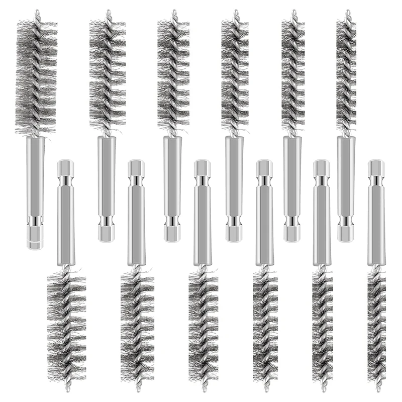 

12 Pcs Stainless Steel Bore Brush Twisted Wire Drill Brush Golf Clubs Head Hosel Brush For Power Drill Impact Driver