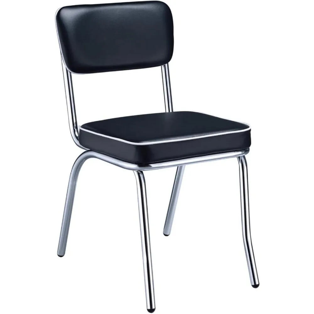 Open Back Dining Side Chair Faux Leather Upholstered Back and Upholstered Seat Sturdy Steel Frame Black and Chrome