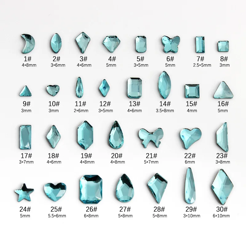 wholesale Lake blue multi style Flat Back Nail Rhinestone  Special Shaped Crystals Art Stones 3D Personalized Decoration