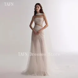 TAFN Dreamy Elegant Backless Nude Evening Dress Sexy Bridal Gown Sleeveless Floor-Length A-line Wedding Dresses Customized