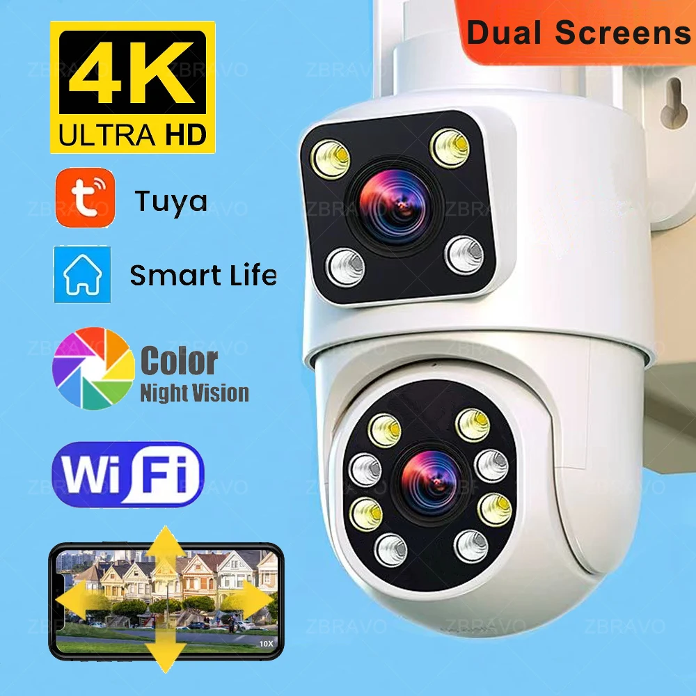 Tuya Smart Life 4K 8MP WiFi Outdoor Waterproof PTZ IP Camera 2K 4MP Home Security Video Surveillance CCTV Camera Siren Alarm IR