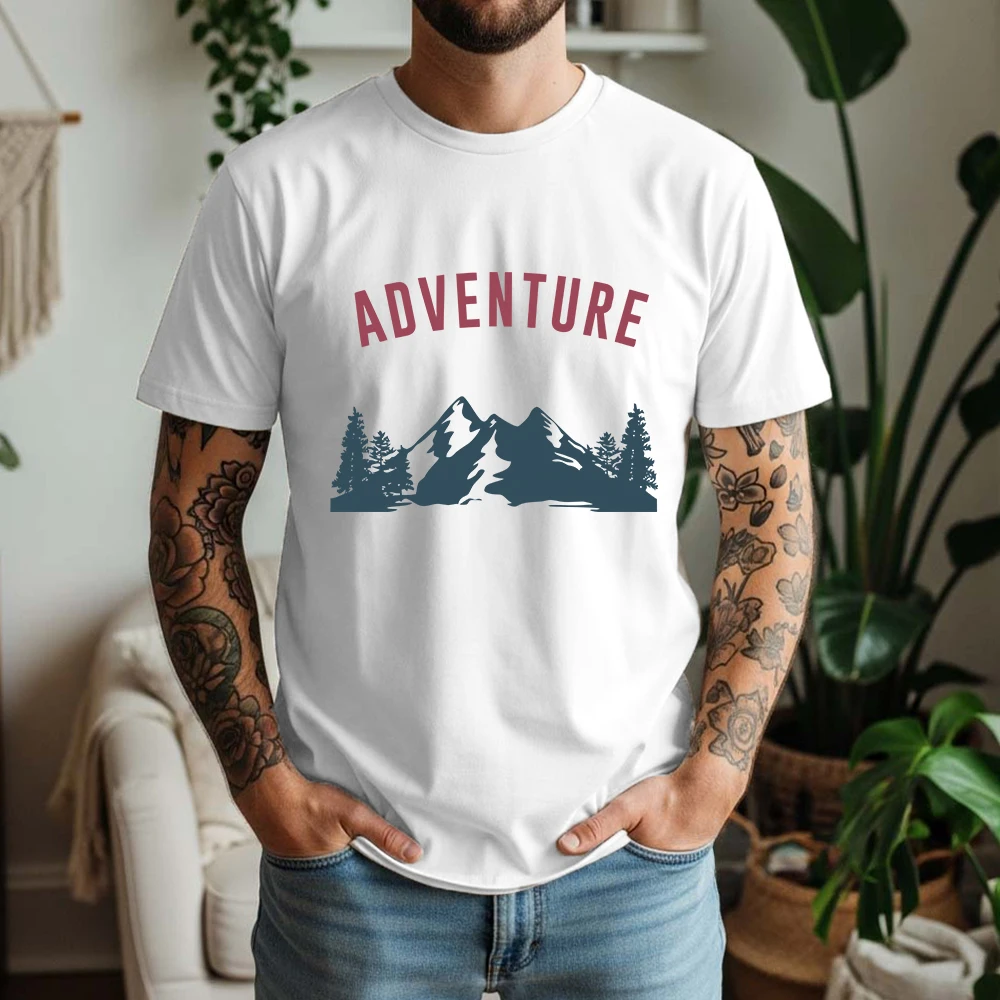 New Summer Men's 100% Pure Cotton T-Shirt Adventure Wanderlust Outdoor Camping Vintage Style Casual Breathable Short Sleeve