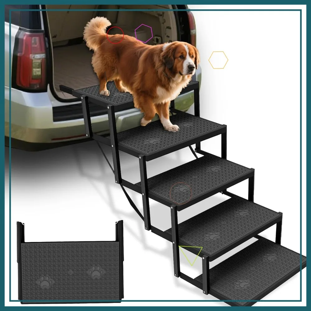 

Dog Steps for Car, 5-Step Pet Ramp with Upgraded Load-Bearing Capacity for Large Dogs