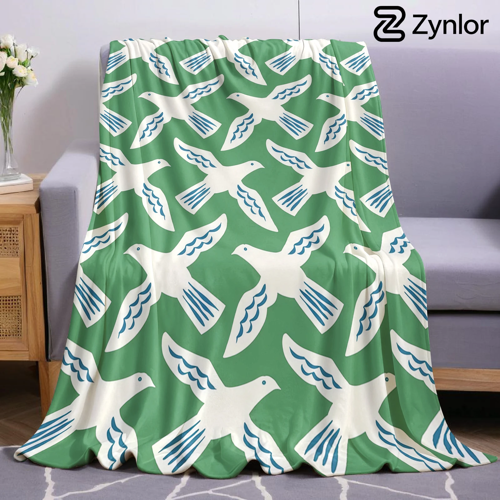 Dove Print Lightweight Microfiber Soft Christmas Fleece Blanket Warm Cozy Throw for Bed Sofa Office Travel All Season