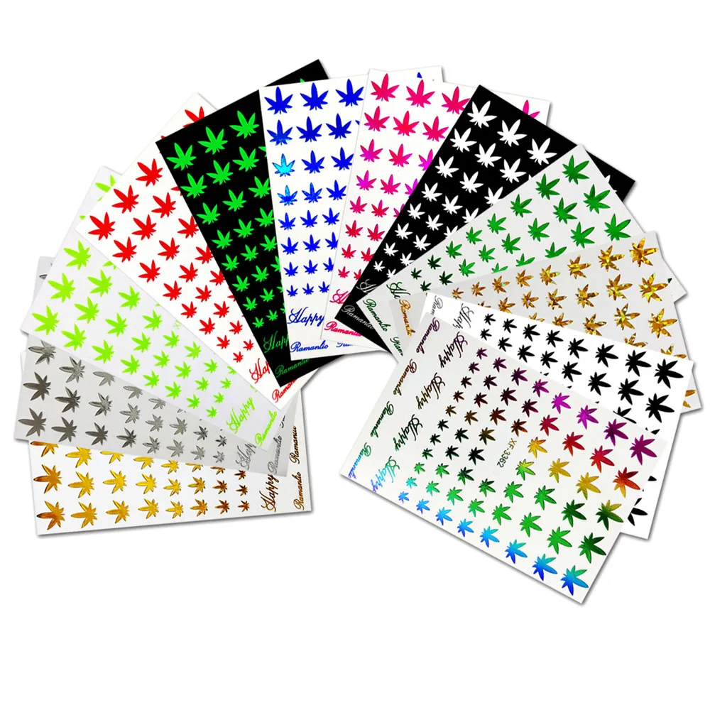 

1pcs 3D Colorful Maple Leaf Nail Art Sticker Neon Weed Pot Decal Modern Leaf Gold/Silver/Green/Black/White Adhesive Nail Slider