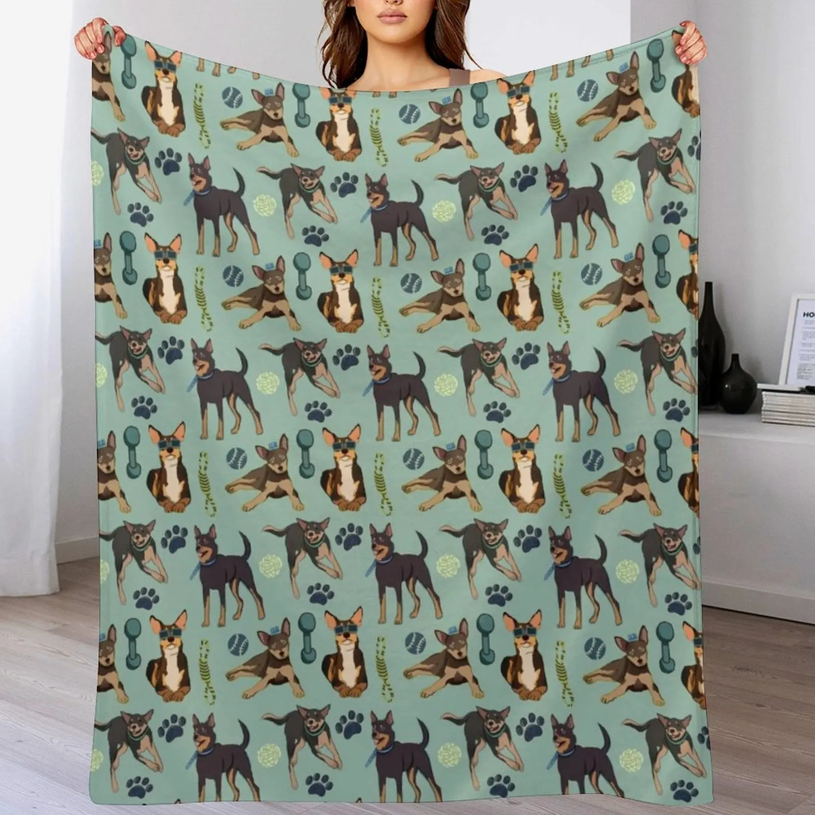 Australian Kelpie - Cute Tan and Black Dog Illustration Pattern Throw Blanket Multi Purpose Soft Warm Blanket for Home Travel
