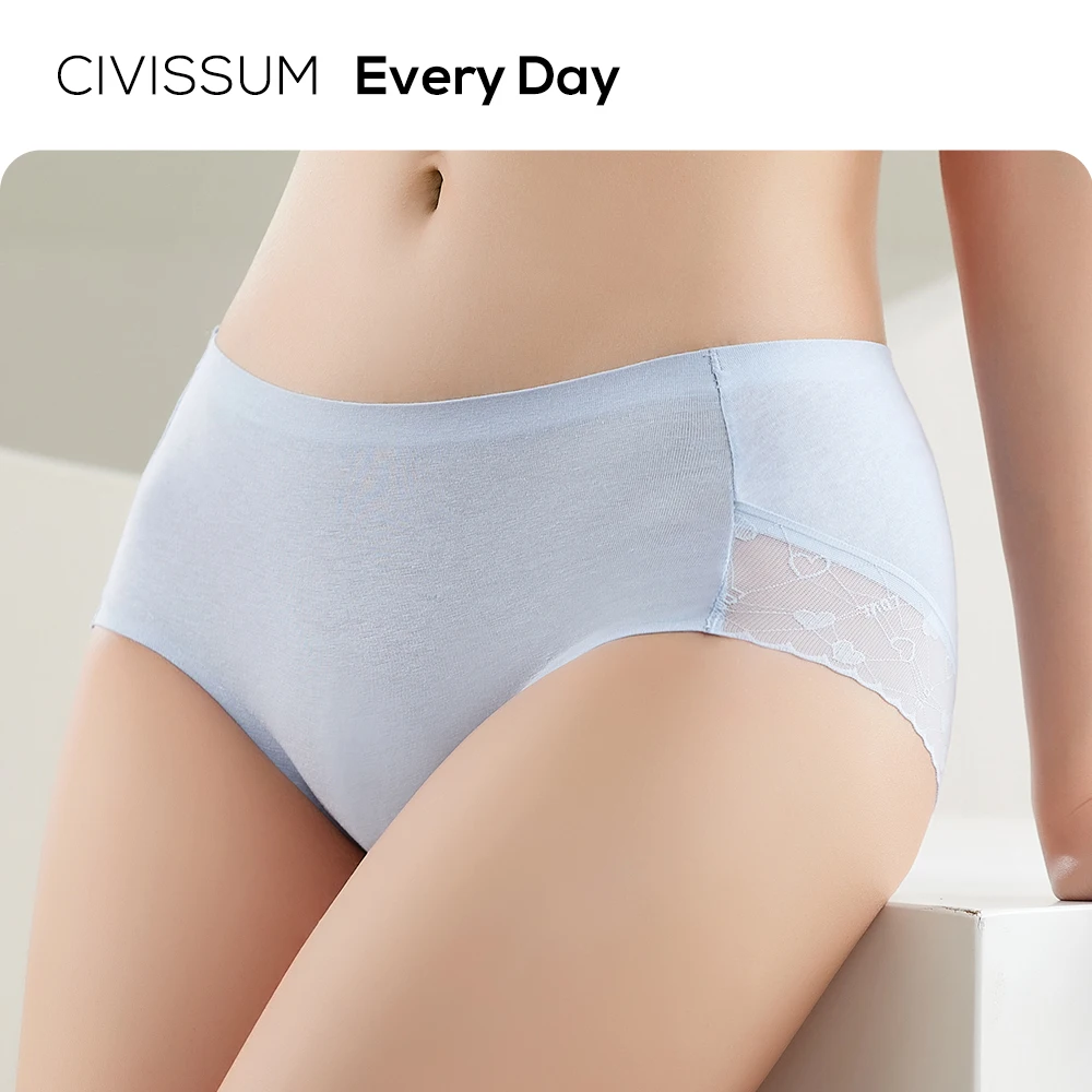 SexyDaily Store Every Day Women Briefs Basic Underpants Combed Cotton Panties Solid Color Lace Stitching 9896