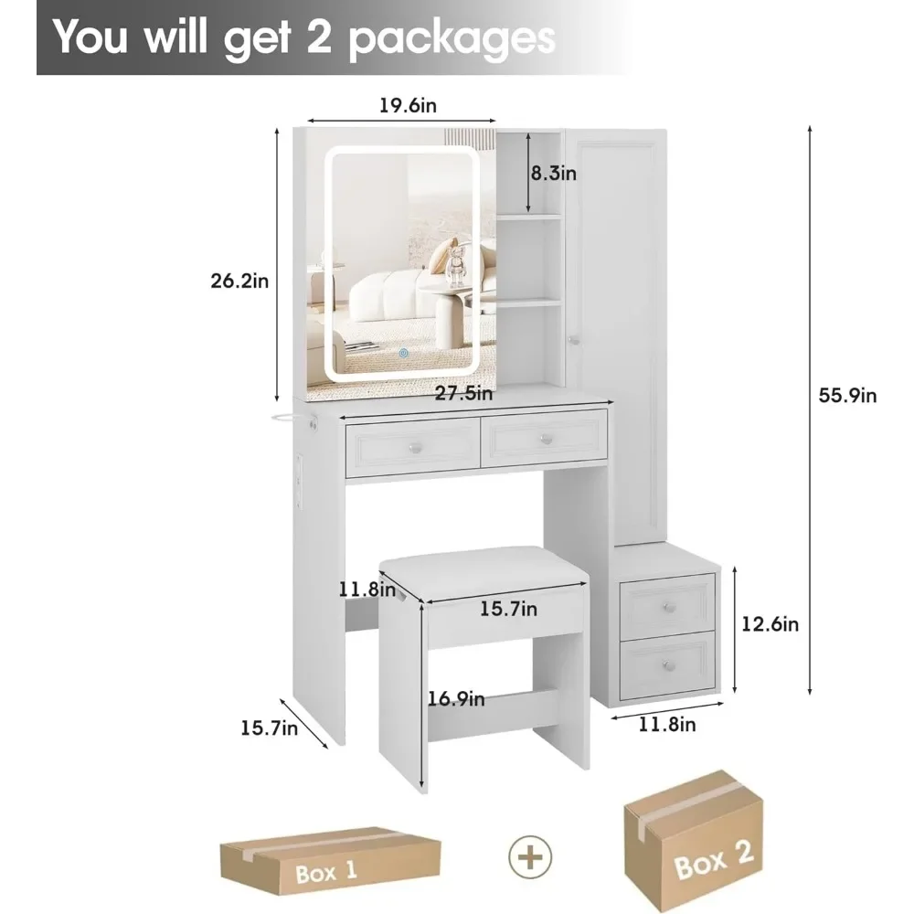 Makeup Vanity Desk with LED Lighted Sliding Mirror,Jewelry Cabinet and 4 Drawers,Bedroom Dressing Table.