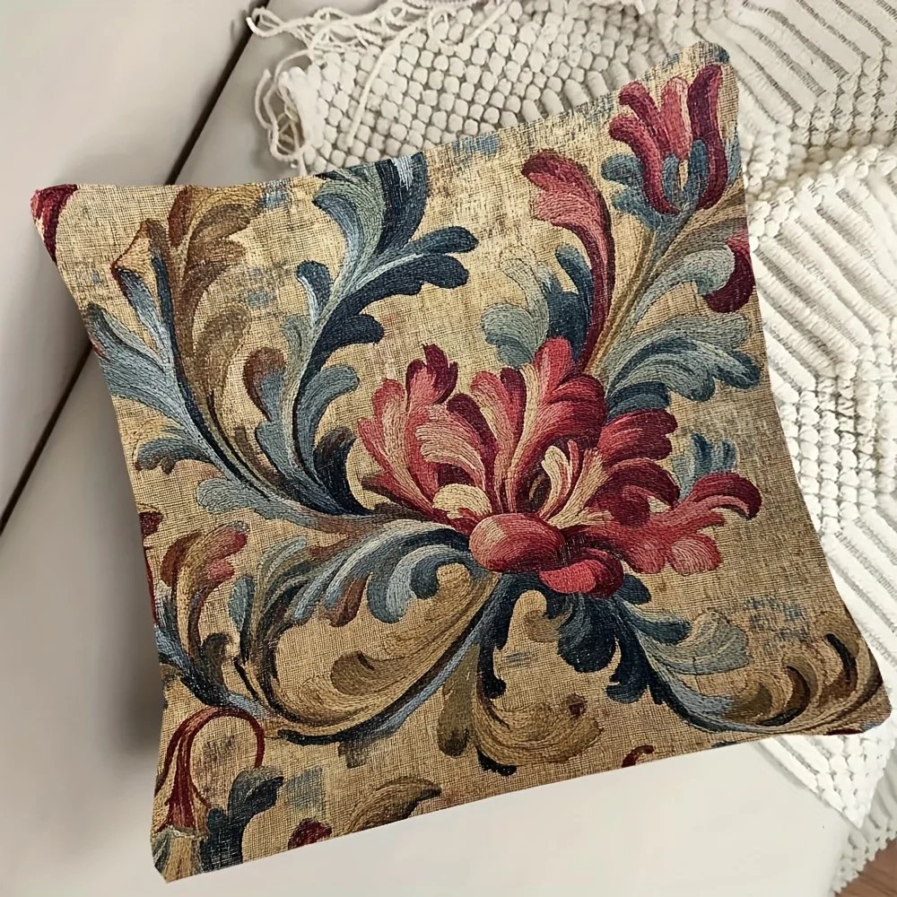 Double Sided Vintage Floral Pillow Cover French Tapestry Print Cushion Case for Sofa Living Room Farmhouse Luxury Home Decor