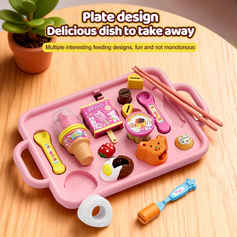 かわいいシミュレーションディナープレートフードキットおもちゃリトルベア弁当給餌おもちゃドールハウスキッチンおもちゃ子供ごっこ遊びおもちゃ