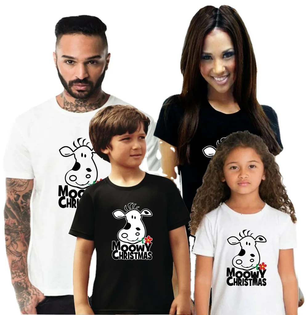 

XMAS MOOWY CHRISTMAS CUTE ANIMAL MOO BLACK WHITE COW MOOWEY CHRISTMAS Family Matching Outfits T- Shirts